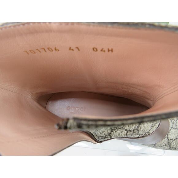 GUCCI 70170 SUPREME LEATHER BELT GG METAL LOGO MONOGRAM BEIGE SHORT ZIP BOOTS 41 - Picture 9 of 13